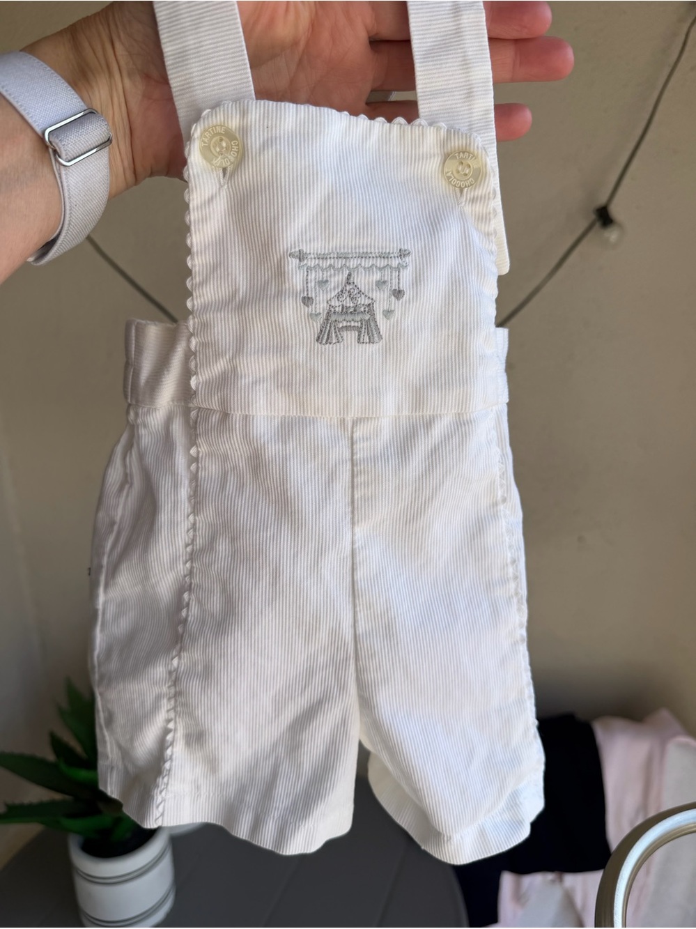 Tartine et Chocolat White Baby Overalls Shorts 3 months